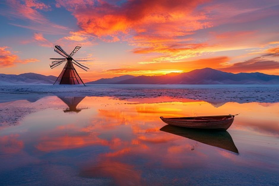 Salt Flats Sunset Boat