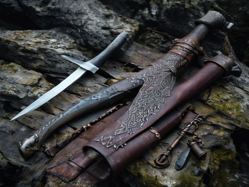 Viking Seax Knife & Leather Tool Roll